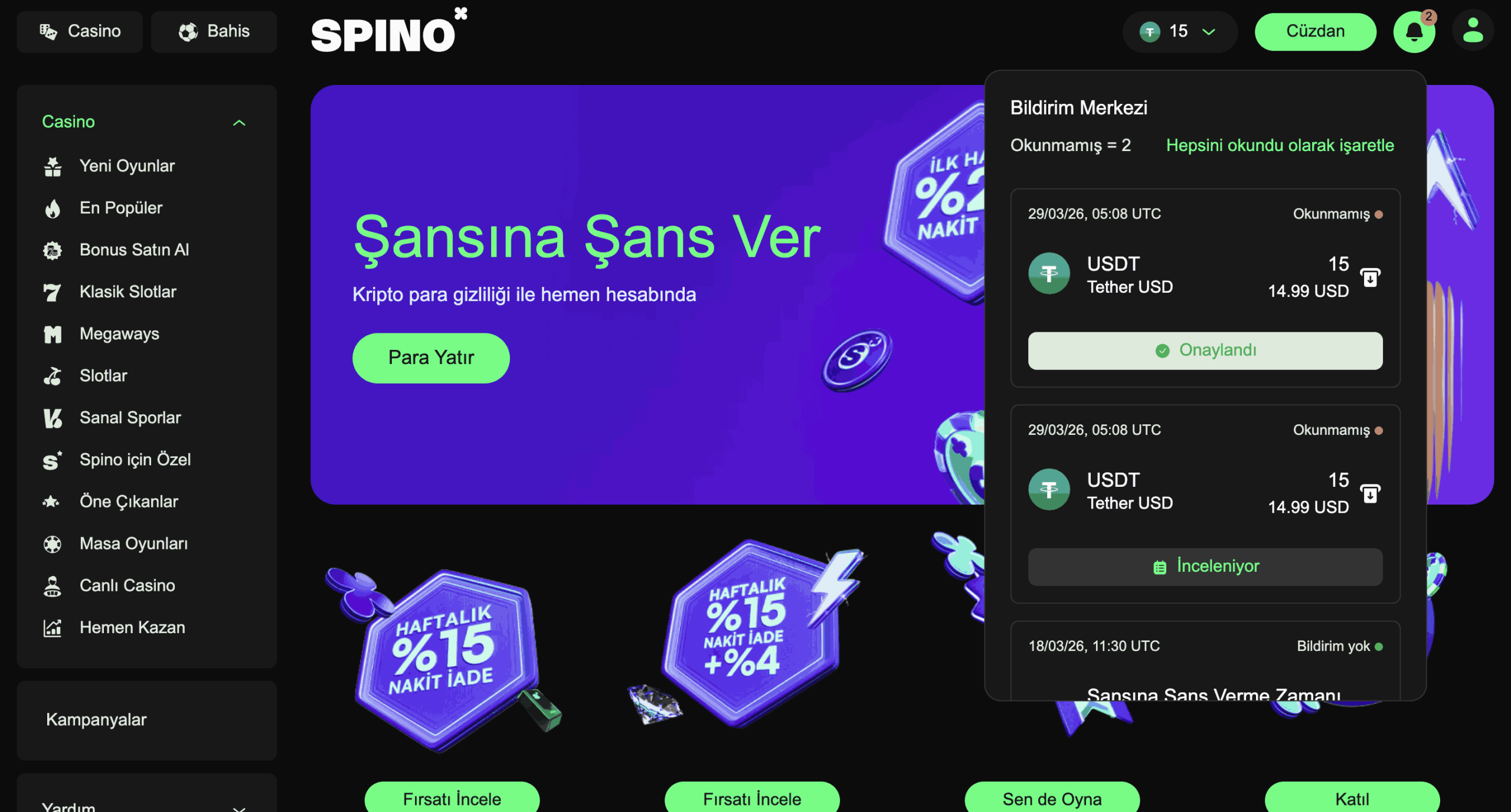 Spino Kripto ile Para Yatırma